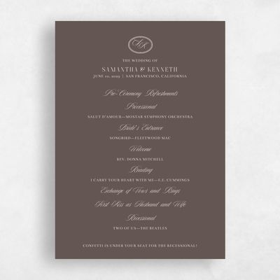 Dark Taupe, Brown Wedding Program - Cillian