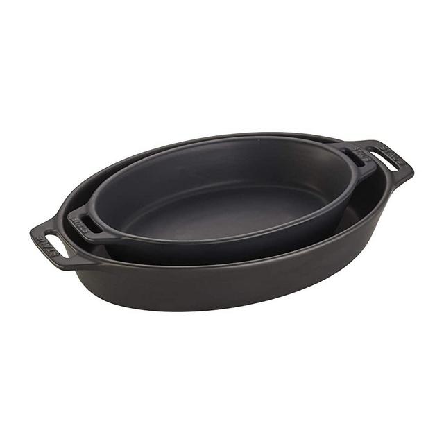 STAUB Ceramics Oval Baking Dish Set, 2-piece, Matte Black