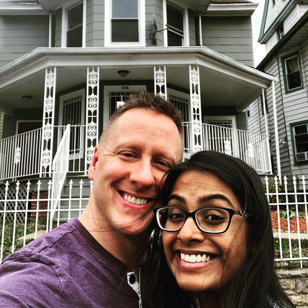 Closing on our first home!  Excited to bring all of our guests to this special new place to celebrate our journey together.  (Sarah is trying super hard not to blink...)