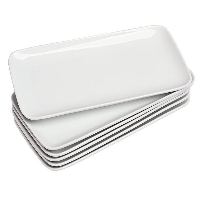 WishDeco Porcelain Rectangle Platters Set of 6, 9Inch Ceramic Serving Plates for Dinner Party Buffet. Dishwasher Microwave Oven and Fridge Safe, White Stackable, Gift for Festivals