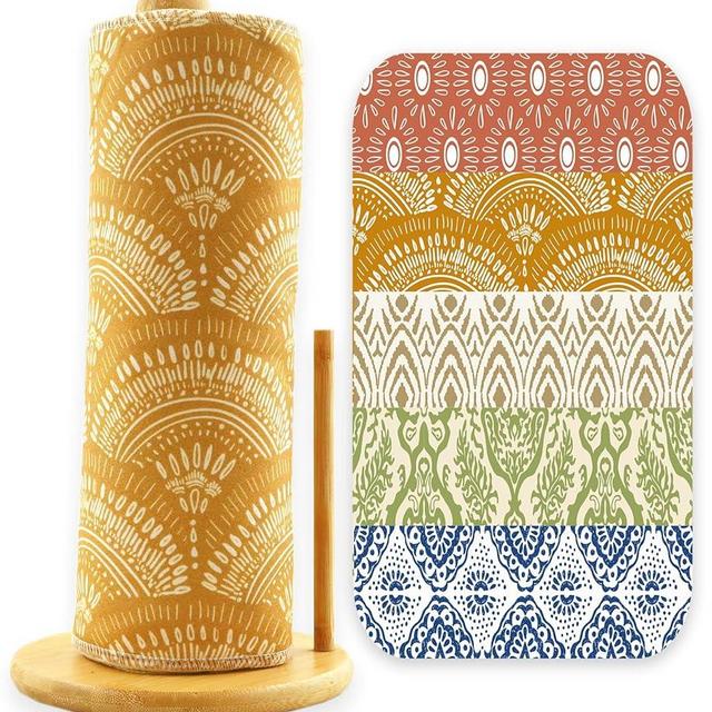 ROGITU 25 Pack Reusable Paper Towels, Paperless Towels Roll Washable Cotton Cloth for Kitchen Towels Zero Waste Products Alternative (Bohemian, 25 Count (Pack of 1))