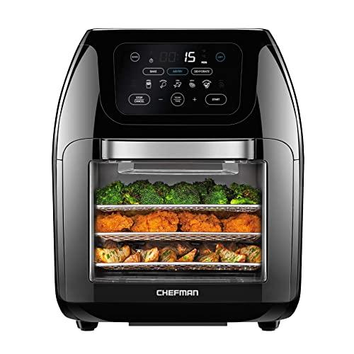 Chefman Multifunctional Digital Air Fryer+ Rotisserie, Dehydrator, Convection Oven, 14 Touch Screen Presets Fry, Roast, Dehydrate & Bake, Auto Shutoff, Accessories Included, XL 10L Family Size