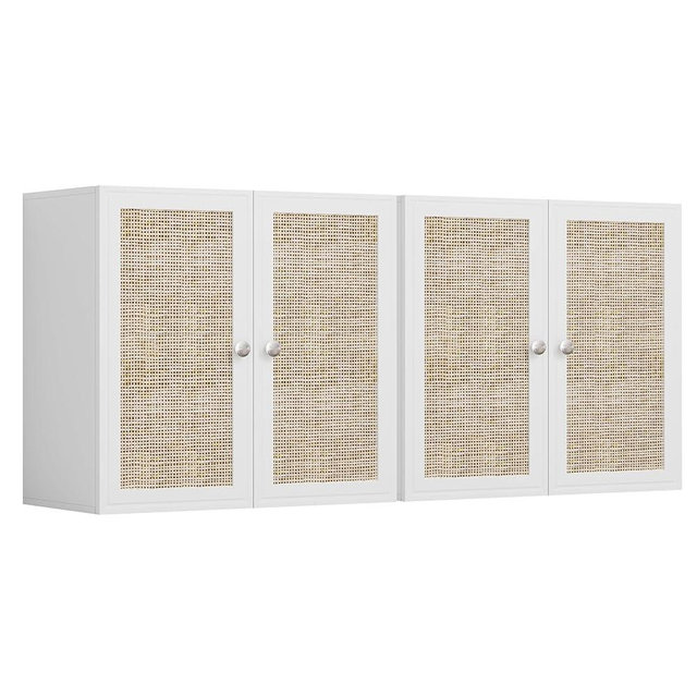 NEWOWNDS Rattan Laundry Room Cabinets, Bathroom Cabinet Wall Mount,Adjustable Shelves, Kitchen Wall Cabinet Storage, Laundry Cabinet, 24INCH X 2PCS，White