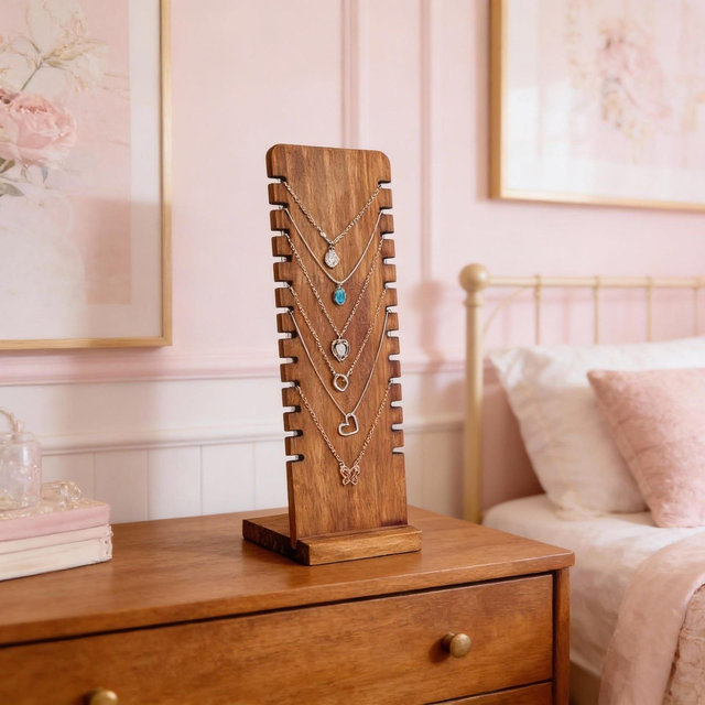 Walnut Wooden Necklace Display Stand – Jewelry Organizer Frame