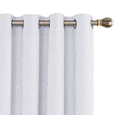 Deconovo White Blackout Curtains Wave Line with Dots Grommet Blackout Window Curtains for Bedroom 52 x 84 Inch Greyish White 2 Panels