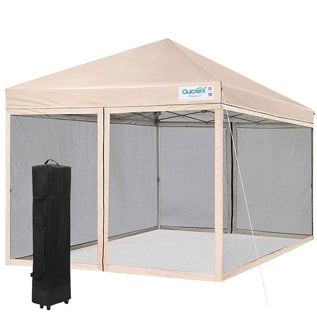 Quictent 10x10 Ez Pop up Canopy with Mosquito Netting Instant Setup Screen House Room Tent Waterproof with Roller Bag (Beige)
