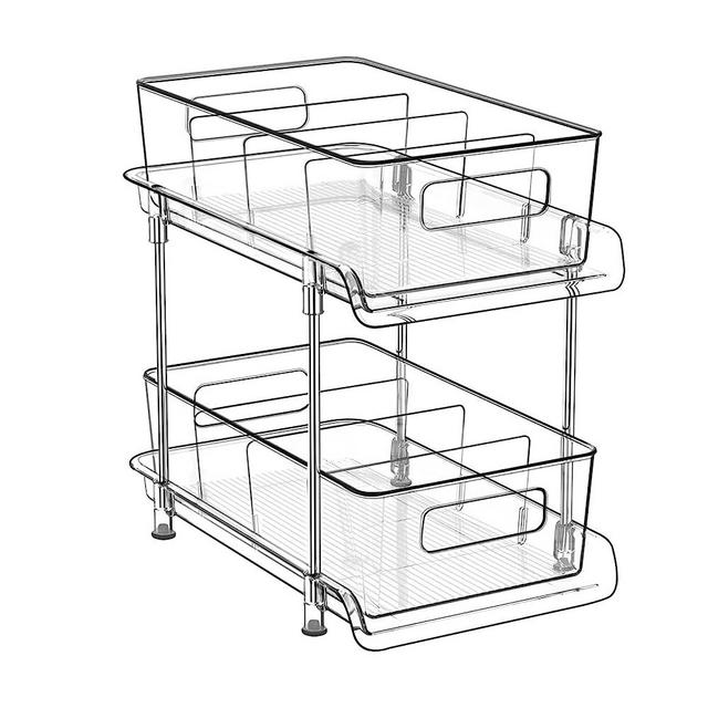 Bathroom Organizer with Dividers, 2 Tier Clear Under Sink Organizers and Storage Pull Out Cabinet Organizer for Bathroom Storage Kitchen Pantry Storage, Medicine Cabinet Organizer (Clear-1pack)