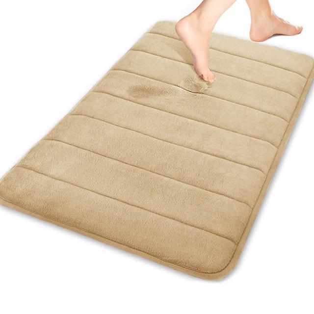 Yimobra Memory Foam Bath Mat Rug, 24 x 17 Inches, Comfortable, Soft, Super Water Absorption, Machine Wash, Non-Slip, Thick, Easier to Dry for Bathroom Floor Rugs, Beige