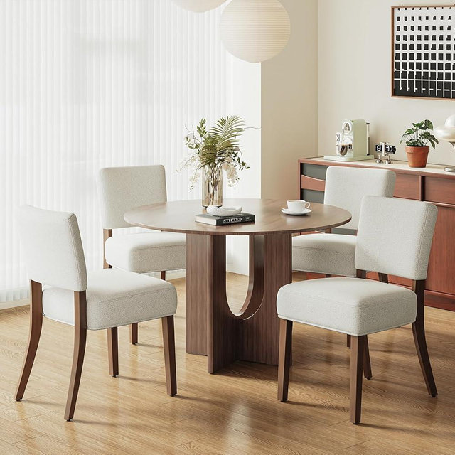 MALOL Upholstered Dining Chairs Set of 4, Fabric Kitchen Chairs with Padded Seat & Back, Solid Wood Legs, Modern Simple Dining Room Chairs for Kitchen, Dining Room, Living Room, Beige