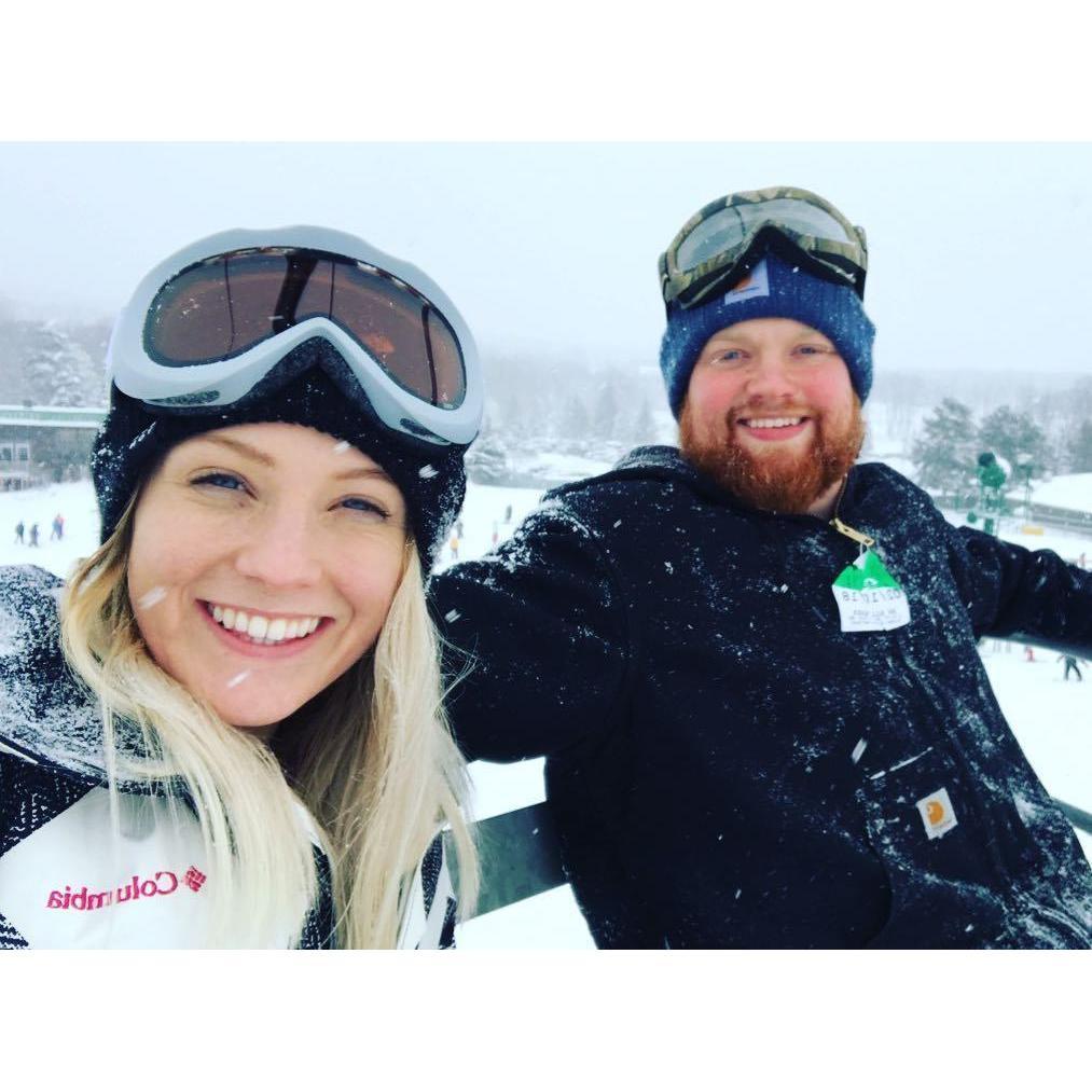 We've been learning how to snowboard together for a few years!