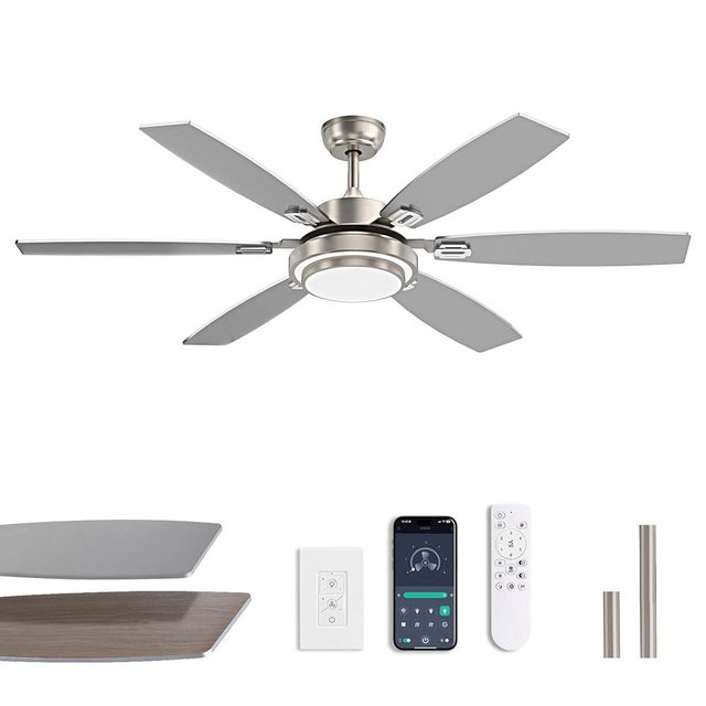 SNZ 60 Inch Ceiling Fans with Lights and Remote/APP Control, Large Nickel Ceiling Fan with DC Motor, Modern LED Ceiling Fan for Living Room, Patio, Porch, Gazebo, Indoor and Outdoor