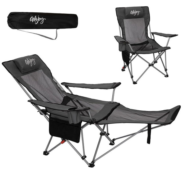 #WEJOY 2-in-1 Reclining Camping Chair with Footrest for Adults Folding Lounge Chair with Adjustable Backrest Lightweight Camping Chairs Heavy Duty Camp Chairs for Outdoor