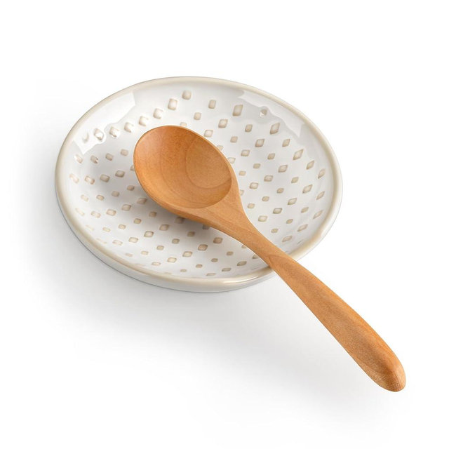 MALACASA Ceramic Spoon Rest for Stove Top, 4.8 inch Cooking Spoon Holder for Kitchen Counter,Utensil Rest for Ladle, Spatula, Spoons or Tongs, Modern Farmhouse Kitchen Décor - 03, Series LYDIA
