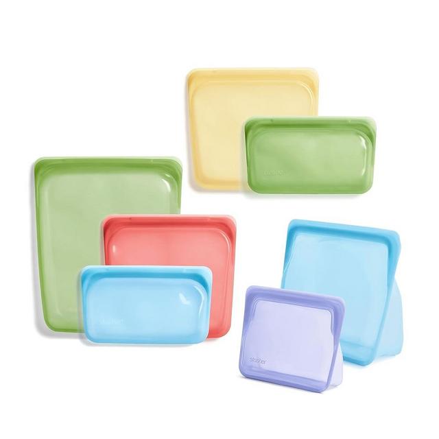 Stasher Reusable Silicone Storage Bag, Food Storage Container, Microwave and Dishwasher Safe, Leak-free, Bundle 7-Pack, Rainbow