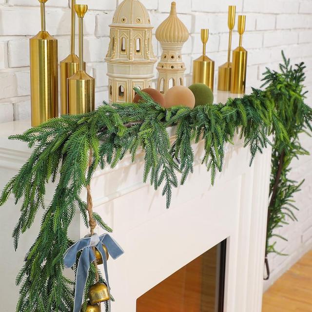 Christmas Garlands Norfolk Pine Garland Artificial Faux Greenery Garland for Holiday Indoor Mantle Decor (1 Pcs,6 Feet)
