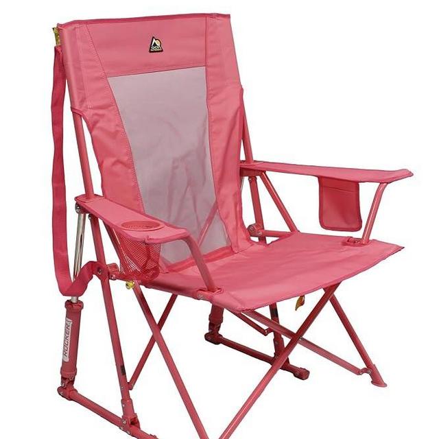 GCI Outdoor Comfort Pro Rocker Camping Chair | Portable Folding Rocking Chair with Durable Armrests & Drink Holder — Blush