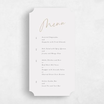 Beige Ticket Wedding Menu - Gemma