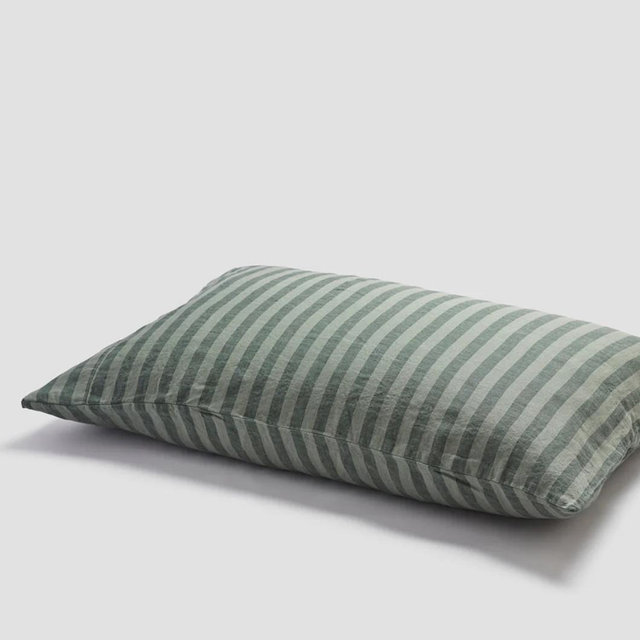 Pine Green Pembroke Stripe 100% Linen Pillowcases (Pair) - Standard