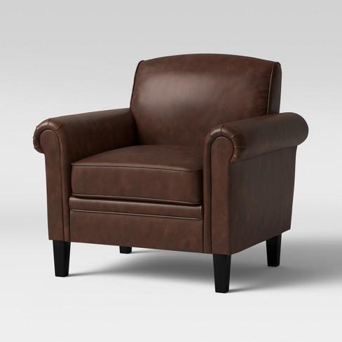 Belmont Rolled Arm Chair Faux Leather Chocolate Brown - Threshold™