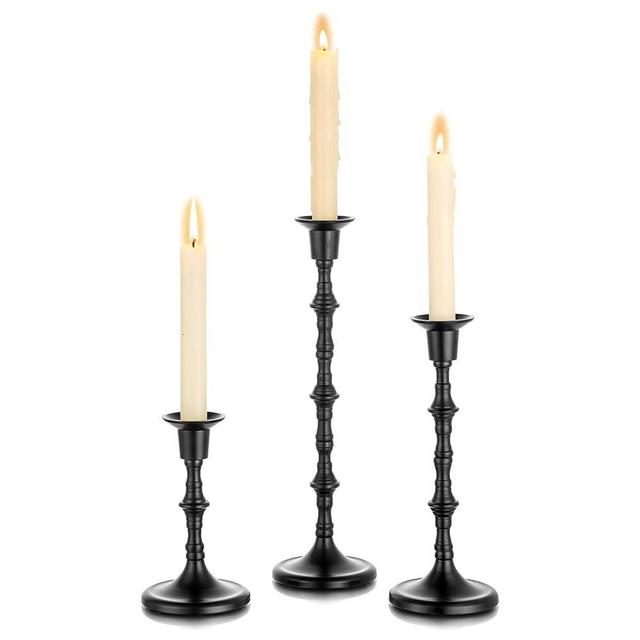 Nuptio Black Candle Holder Set of 3 Gothic Candlestick Holders for Taper Candles Metal Candle Sticks Candleholders Table Centerpieces for Dining Room Wedding Home Halloween Farmhouse Fireplace