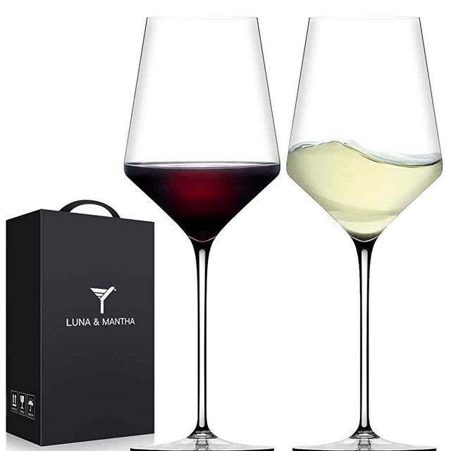 Red Wine Glasses Crystal Set of 2-Premium Crystal Wine Glasses Hand Blown-15 oz,Thin Rim,Long Stem,Perfect for Red or White, Daily Use,Unique Wedding Anniversary or Birthday Gift