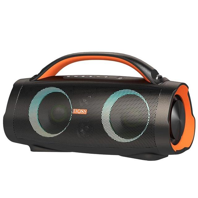 DOSS Extreme Boom+ IPX6 Waterproof Outdoor Speaker with 100W Massive Sound, Extra Bass, 20H Playtime, Built-in Power Bank, Mixed Color Light, Bluetooth Speaker for Camping, Beach, Outdoor-Orange