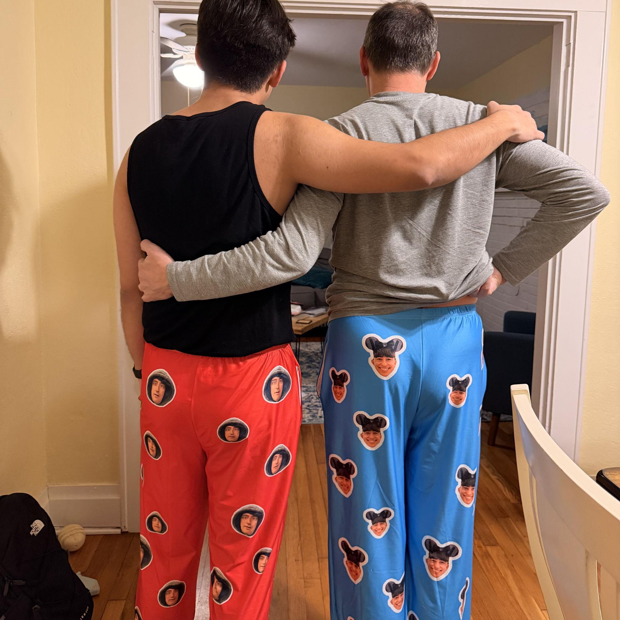 The groom & the bride's father with their matching PJs (courtesy of the bride's mother)