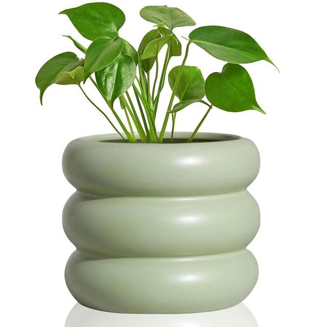 Cusmation Boho 6.5 Inch Modern Ceramic Plant Pot - Green Glaze Succulent Planter with Drainage Holes, Cute Bubble Porcelain for Indoor Herbs, Snake Plants, and Home Decor