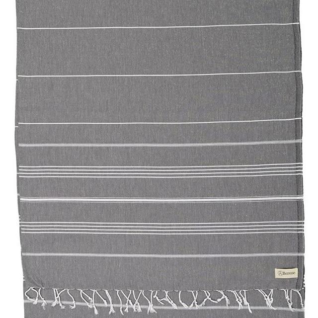 Bersuse 100% Cotton - Anatolia XL Throw Blanket Turkish Towel Pestemal - Bath Beach Fouta Peshtemal - Multipurpose Bed or Couch Throw, Table Cover or Picnic Mat - Striped - 61X82 Inches, Anthracite