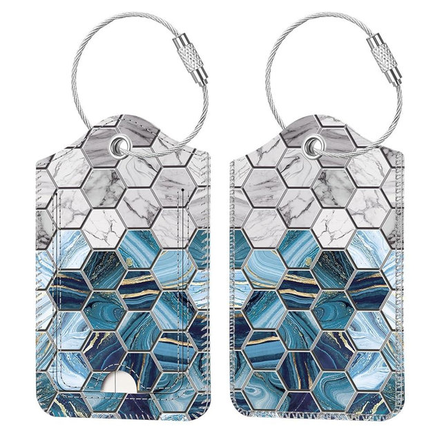 Fintie Luggage Tags, Privacy Cover ID Label with Stainless Steel Loop and Address Card for Travel Bag Suitcase, Agate Hexagons (2 Piece)