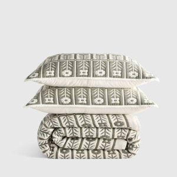 Organic Cotton Jacquard Floral Sham Set in Dried Sage