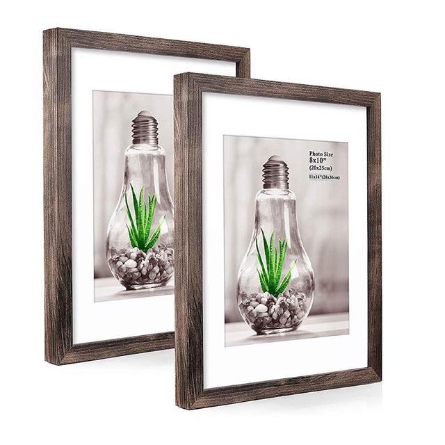 Metrekey 11x14 Picture Frame with Removable Mat for 8X10 Pictures Woodgrain 11x14 Photo Frames for Wall Decor Display Plexiglass Cover Walnut 2 Pack