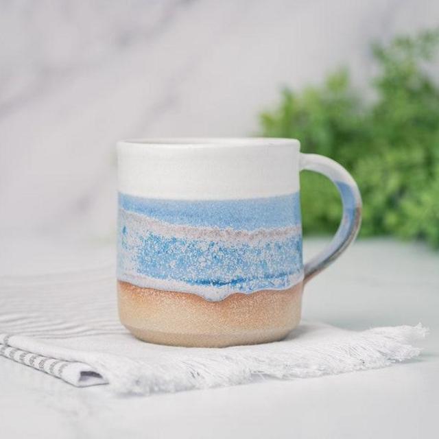Coffee Mug, Tea Mug: White/Blue-Purple, 12 - 14 oz, Stoneware, Handmade