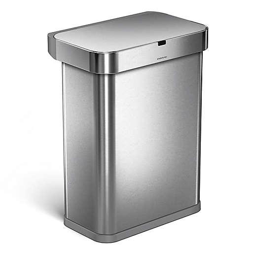simplehuman® 58-Liter Rectangular Voice/Motion Sensor Trash Can in Brushed Stainless Steel