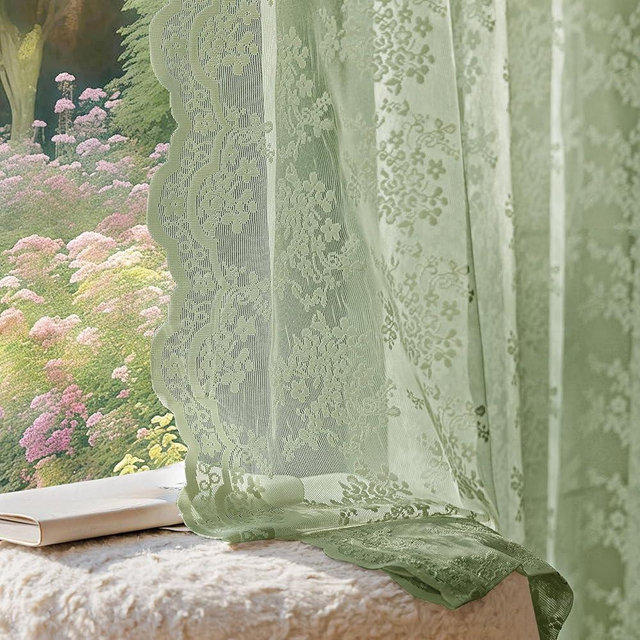 Anmao Vintage Sage Green Lace Curtains 72 Inches Long 2 Panels Sets, Romantic Light Filtering Semi Sheer Floral Thick Lacy Curtain Drapes for Living Room and Bedroom, Each Panel 55W x 72L, Sage Green