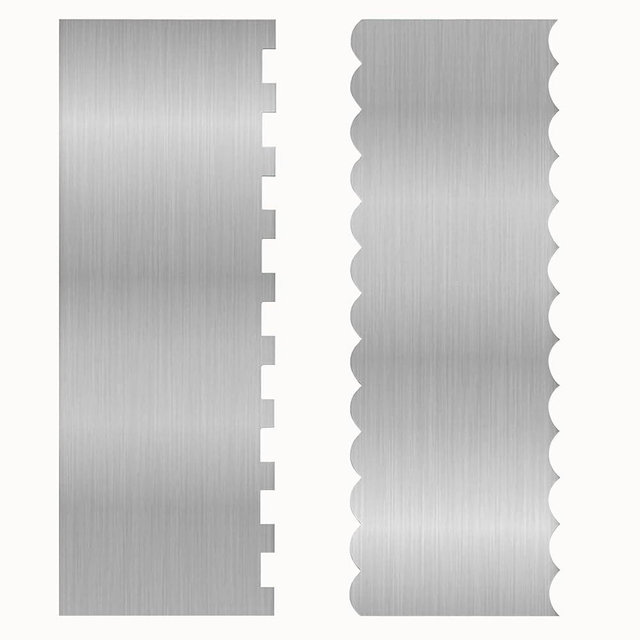 2 Pcs Stainless Metal Cake Scraper Smoother Double Sided Patterned Edge Cake Decorating Supplies Spatula Frosting Icing Tools Comb for Icing Cakes Buttercream Decorating