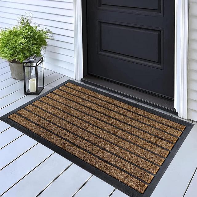 ubdyo Extra Durable Door Mat - Dirt Trapping Outdoor Welcome Mats - Non-Slip Outdoor Door Mats - Low Profile Front Door Mat - Indoor (32" x 20", Bright Brown)