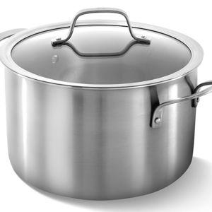 Calphalon Brushed 3-Ply Stainless Steel Cookware Set w/Turbo Heat Tech 6Qt Stock Pot with Lid, Induction, Oven Safe 450F, Brushed Stainless Silver