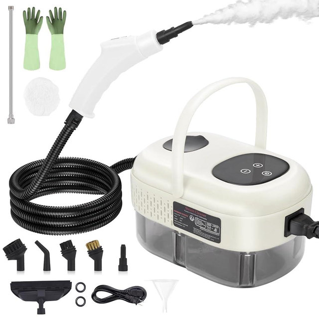 Handheld Steam Cleaner, 1000ml Water Tank, 15S Heat-up Time, Multipurpose Steamer for Home Use, Pressurized Steamer for Cleaning Floor, Upholstery, Grout and Car White