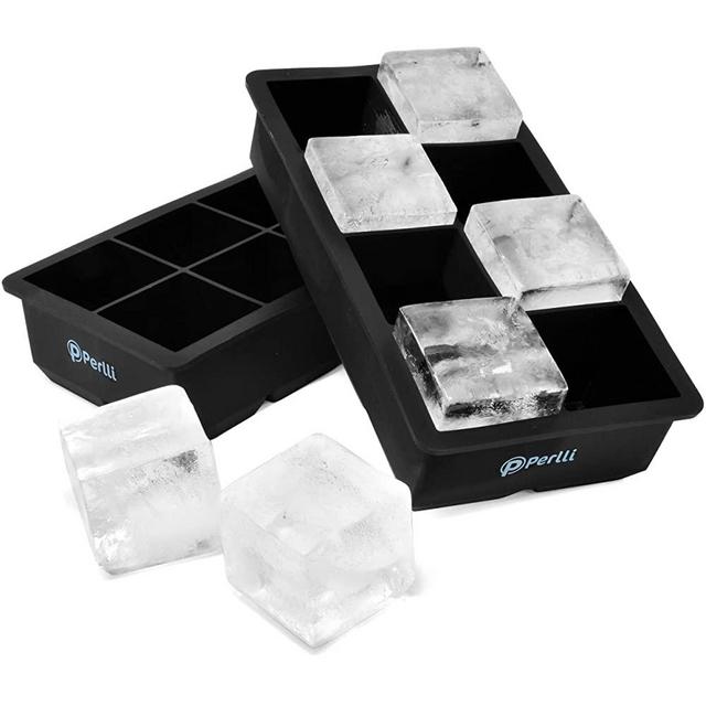 Ice Cube Trays Large Silicone 8 Cavity Square Ice Cube Molds Perfect for Whiskey, Cocktails, Soups & Baby Food, Keep Drinks Chilled – 2 Pack