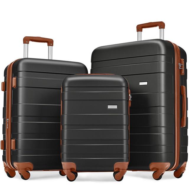 3 PCS Expandable ABS Hard Shell Luggage Set with Spinner Wheels and TSA Lock, Black - ModernLuxe