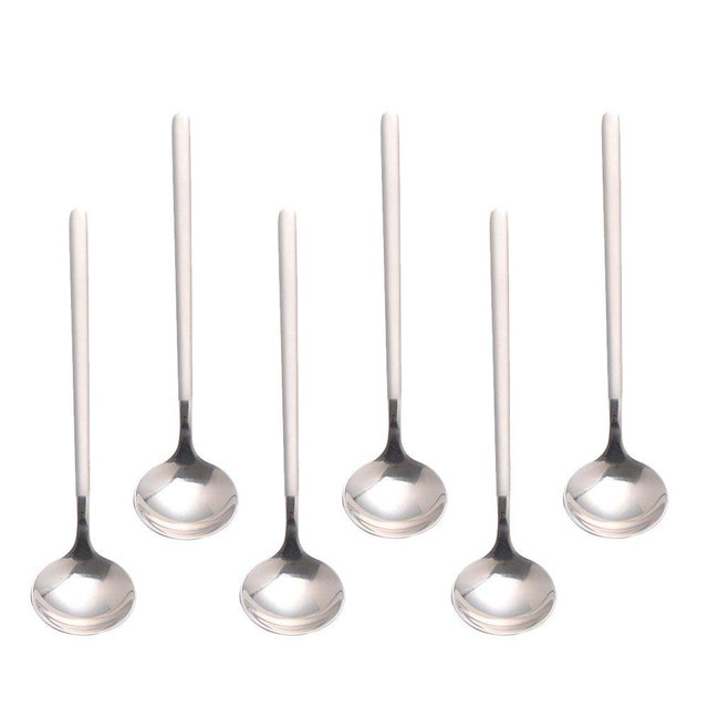 Espresso spoons 18/10 Stainless Steel,6-piece Vogue Mini Teaspoons set for Coffee British tea Dessert Cake Ice Cream cappuccino,5 Inch frosted handle,by Pukka Home (Silver)