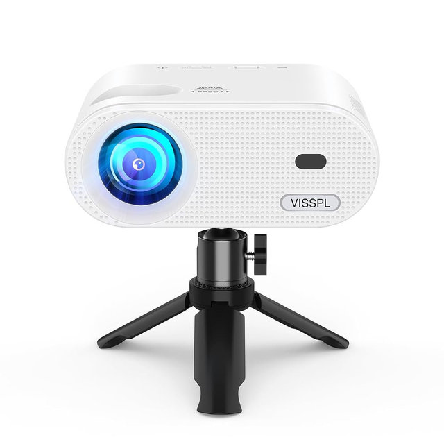 Mini Projector, VISSPL FHD 1080P Video Projector, Small Portable Outdoor Projector with Tripod, Kids Gift, Home Theater Movie Phone Projector Compatible with Android/iOS/Windows/TV Stick/HDMI/USB