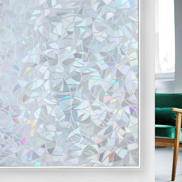 rabbitgoo Window Privacy Film, Rainbow Static Cling Decorative Stained Glass Window Film, Heat Control Window Tinting Film for Home, Grayish Silver, 17.5 x 118.1 inches