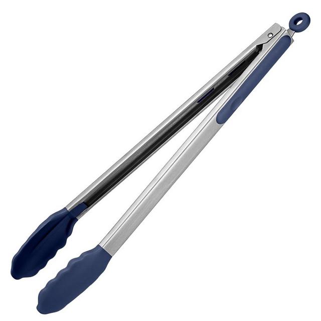 600ºF Heat Resistant Kitchen Tongs: U-Taste 16 in Extra Long Large Silicone Cooking Tong with Non Stick Rubber Tips & Non Slip Silicon Coated 18/8 Stainless Steel Handle for Grill BBQ (Midnight Blue)