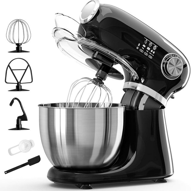 Kismile 5.5QT Tilt-Head Stand Mixer, 12-Speed Electric Mixer with 304 Stainless Steel Bowl - Includes Whisk, Dough Hook, Beater for Baking Bread, Cakes, Cookies (Light Black)