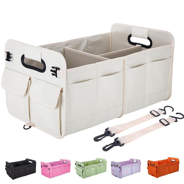 titiyiof Trunk Organizer For Suv & Sedan,Car Organizers and Storage, Waterproof Collapsible & Adjustable Straps,75L Sturdy Car Organization for Car Accessories, Tools,Sundries,2-3 Compartment（Beige）