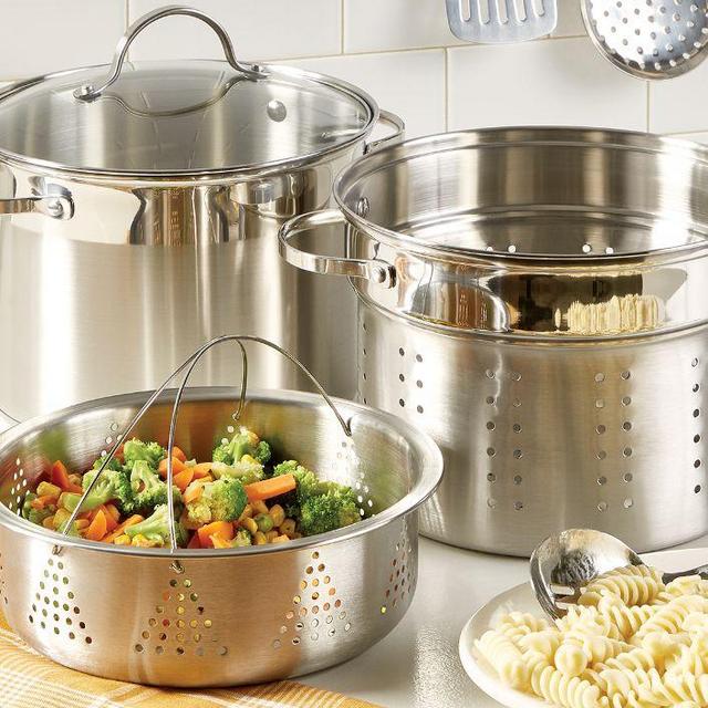 Stainless Steel 8-Quart Multi-Cooker With Pasta Insert and Steamer