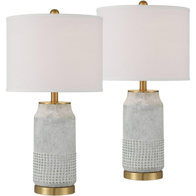 360 Lighting Holly 24 3/4" High Modern Table Lamps Set of 2 Gold and Gray Finish Ceramic White Shade Living Room Bedroom Bedside Nightstand House