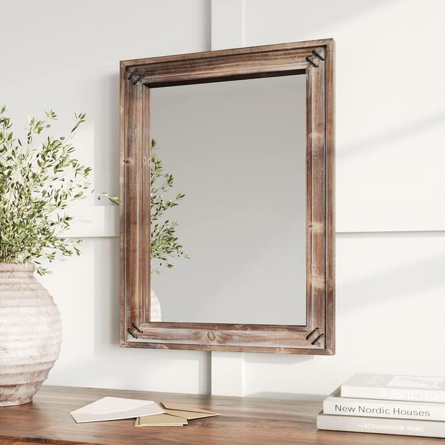 Barnyard Designs 18x24 Metal Dark Wood Farmhouse Wall Mirror, Wooden Large Rustic Wall Mirror, Bedroom Mirrors for Wall Decor, Decorative Wood Wall Mirror Living Room, Bathroom Vanity Mirror, Brown
